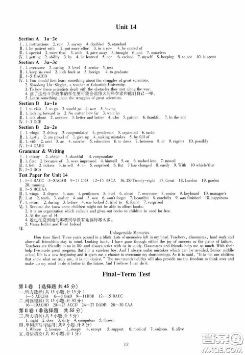 明天出版社2020智慧学习九年级英语全一册人教版答案