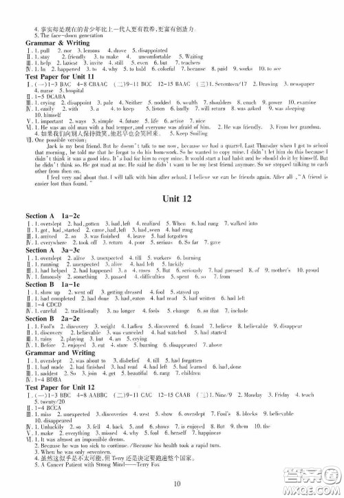 明天出版社2020智慧学习九年级英语全一册人教版答案