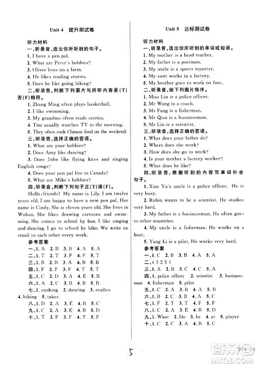 2020年优化设计单元测试卷英语六年级上册RJ人教版答案 2020年优化设计单元测试卷英语六年级上册RJ人教版答案