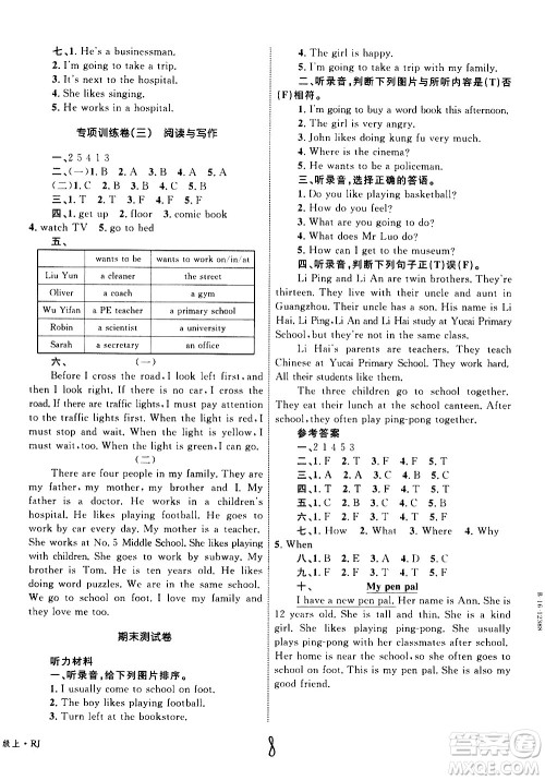 2020年优化设计单元测试卷英语六年级上册RJ人教版答案 2020年优化设计单元测试卷英语六年级上册RJ人教版答案