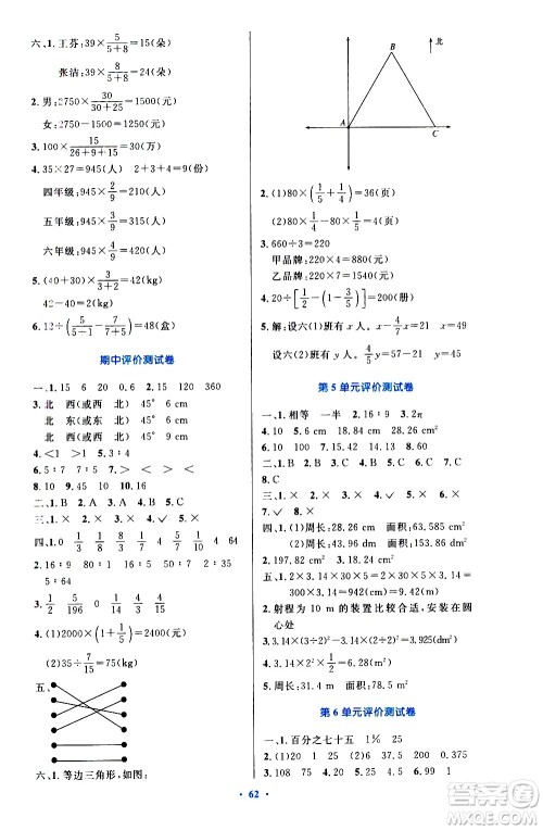 人民教育出版社2020小学同步测控优化设计数学六年级上册增强版答案