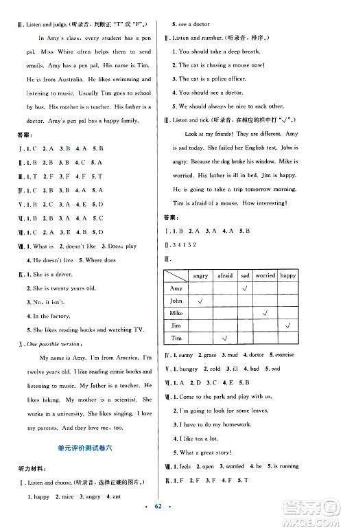 2020小学同步测控优化设计英语六年级上册PEP人教版答案