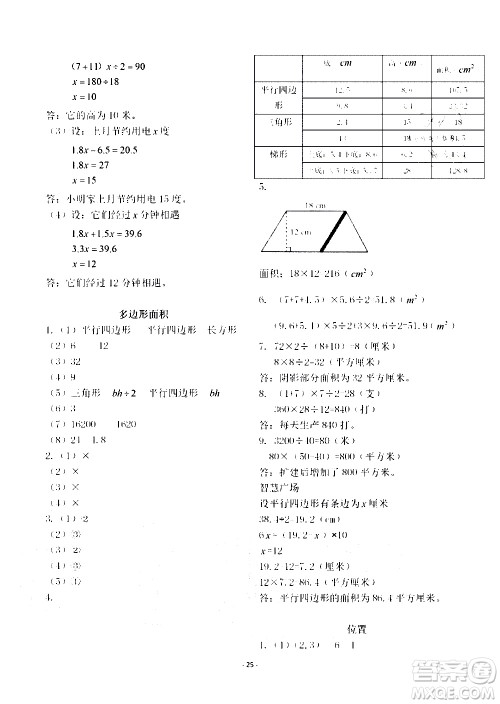 明天出版社2020年智慧学习数学五年级上册人教版答案