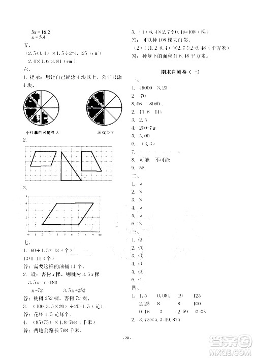 明天出版社2020年智慧学习数学五年级上册人教版答案