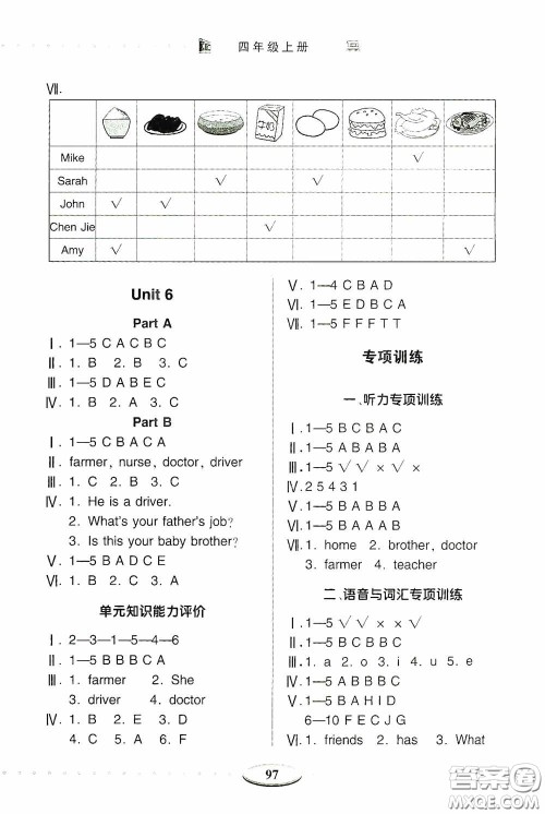 青岛出版社2020智慧学习四年级英语上册人教版答案