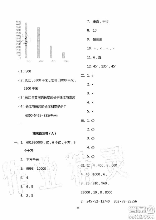 青岛出版社2020智慧学习四年级数学上册人教版答案