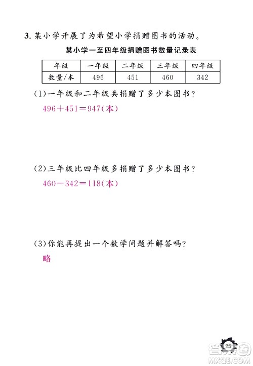 江西教育出版社2020年芝麻开花课堂作业本数学三年级上册人教版答案