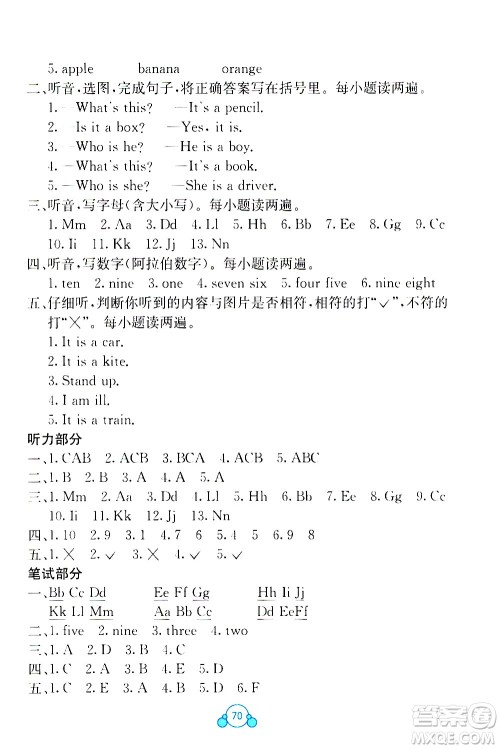 2020年自主学习能力测评单元测试英语三年级上册C版答案