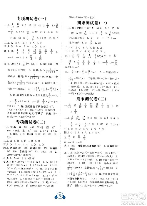 2020年自主学习能力测评单元测试数学六年级上册A版答案 2020年自主学习能力测评单元测试数学六年级上册A版答案