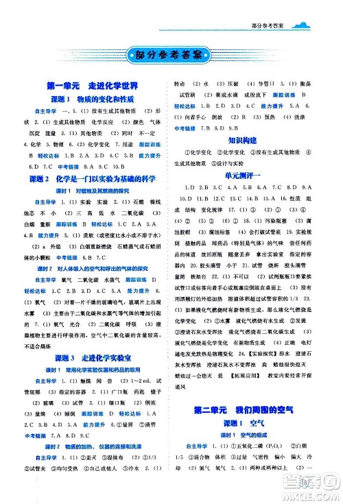 广西教育出版社2020年自主学习能力测评化学九年级全一册人教版答案