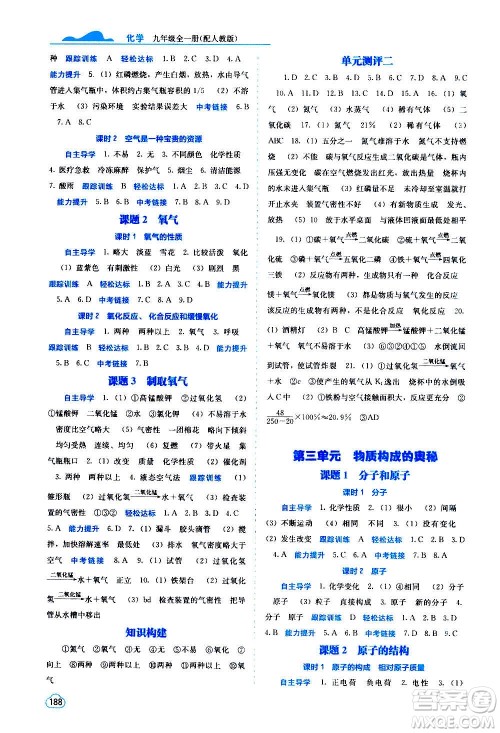 广西教育出版社2020年自主学习能力测评化学九年级全一册人教版答案