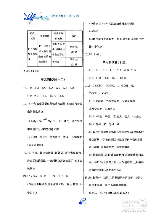 广西教育出版社2020年自主学习能力测评单元测试化学九年级全一册A版答案