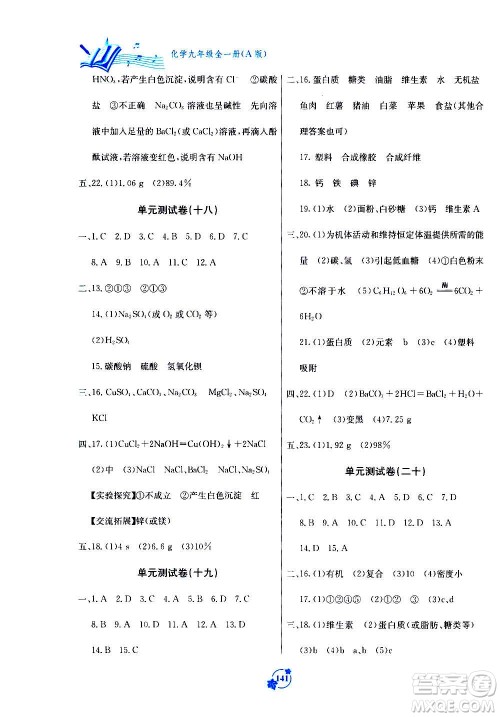 广西教育出版社2020年自主学习能力测评单元测试化学九年级全一册A版答案