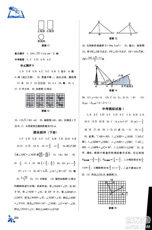 广西教育出版社2020年自主学习能力测评数学九年级全一册人教版答案