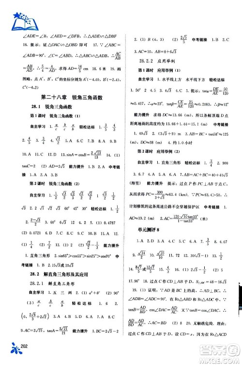 广西教育出版社2020年自主学习能力测评数学九年级全一册人教版答案