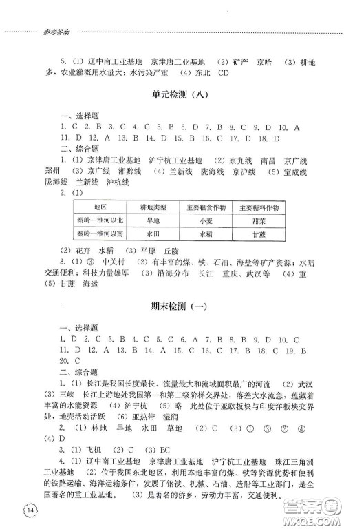 山东文艺出版社2020初中课堂同步训练七年级地理上册答案