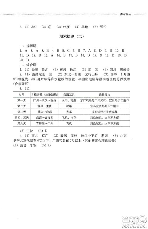 山东文艺出版社2020初中课堂同步训练七年级地理上册答案