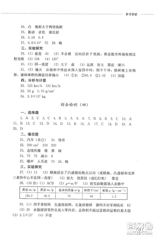 山东文艺出版社2020初中课堂同步训练八年级物理上册人教版答案