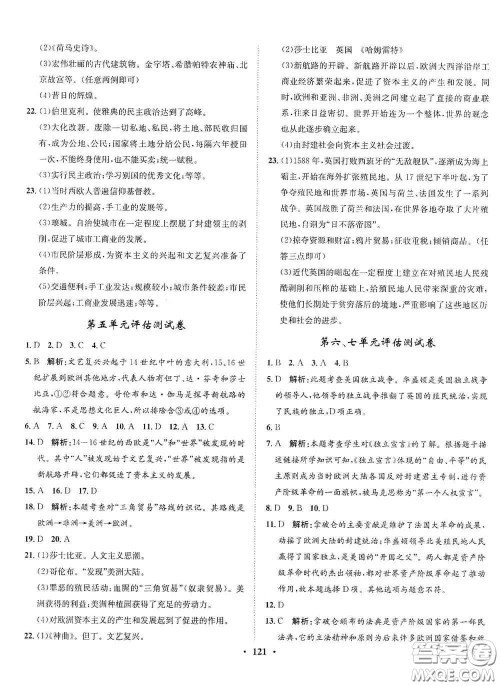 河北人民出版社2020初中课堂同步训练九年级世界历史上册人教版答案