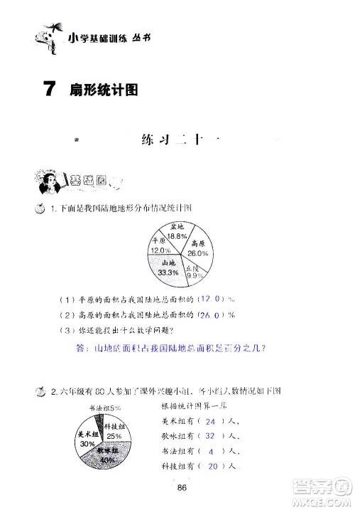 山东教育出版社2020年自主学习指导课程数学六年级上册人教版答案