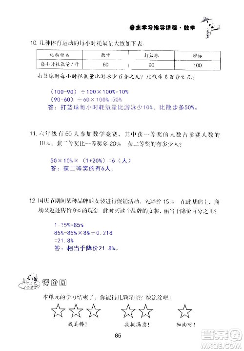 山东教育出版社2020年自主学习指导课程数学六年级上册人教版答案