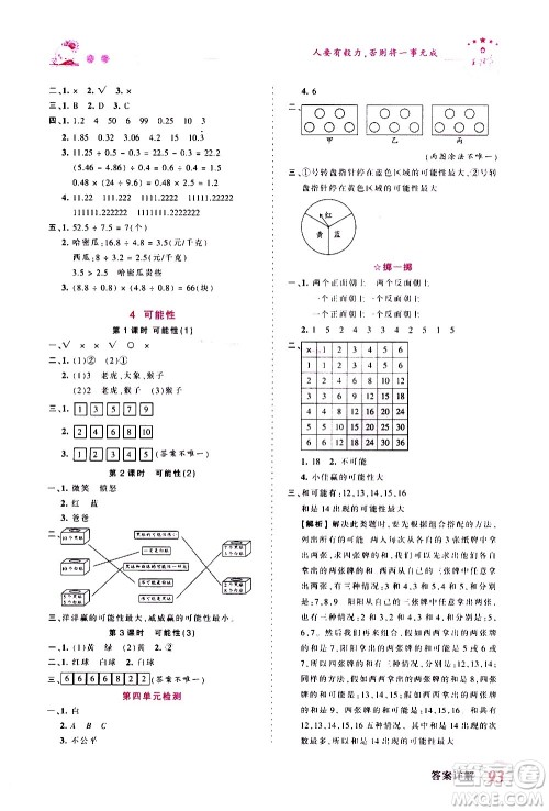 2020秋王朝霞创维新课堂同步优化训练数学五年级上册RJ人教版答案