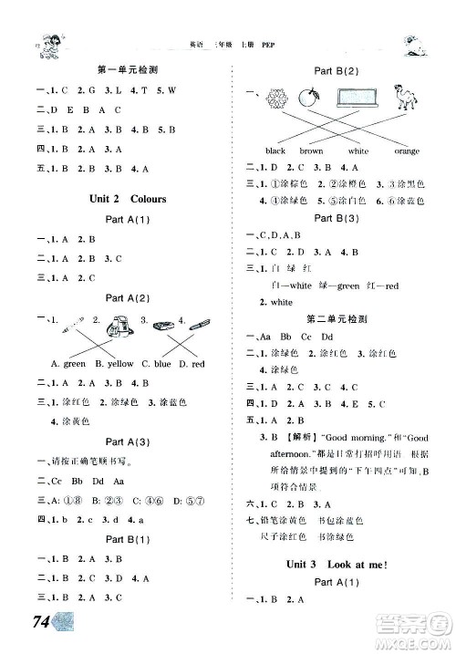 2020秋王朝霞创维新课堂同步优化训练英语三年级上册PEP人教版答案 2020秋王朝霞创维新课堂同步优化训练英语三年级上册PEP人教版答案