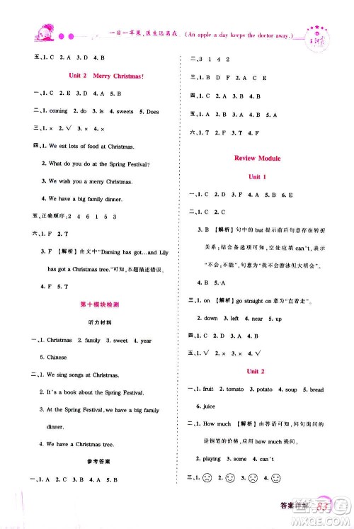 2020秋王朝霞创维新课堂同步优化训练英语四年级上册WY外研版答案