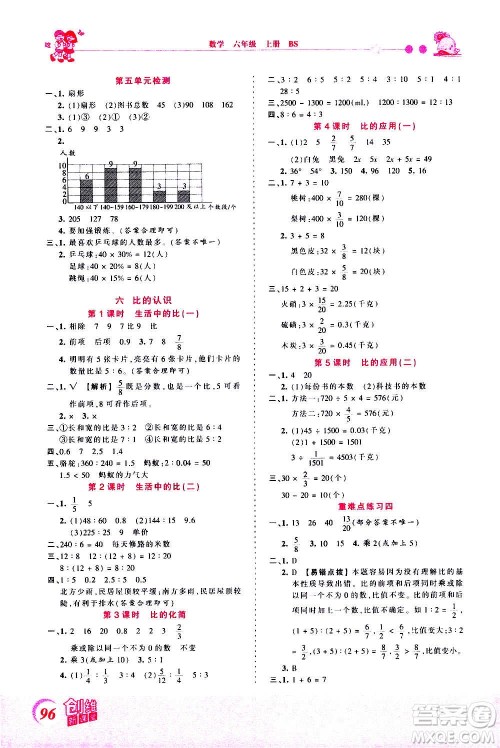 2020秋王朝霞创维新课堂同步优化训练数学六年级上册BS北师大版答案