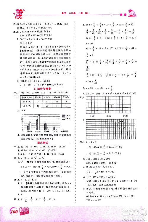 2020秋王朝霞创维新课堂同步优化训练数学六年级上册BS北师大版答案