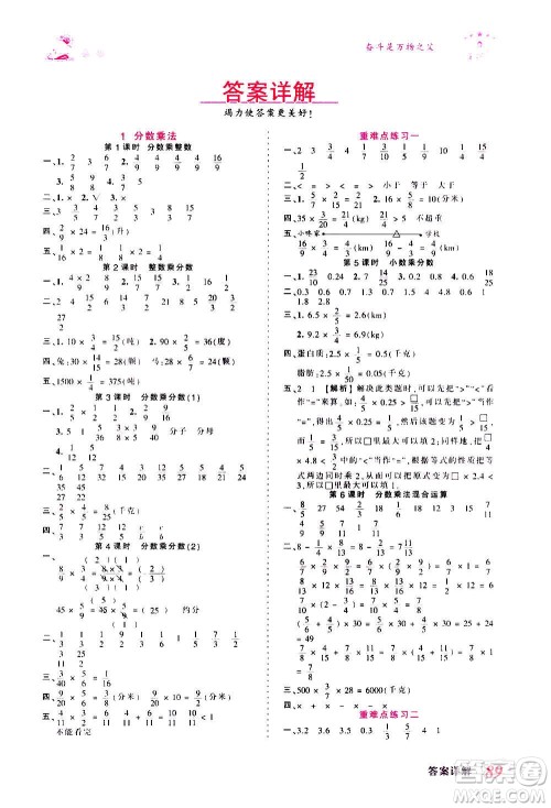 2020秋王朝霞创维新课堂同步优化训练数学六年级上册RJ人教版答案
