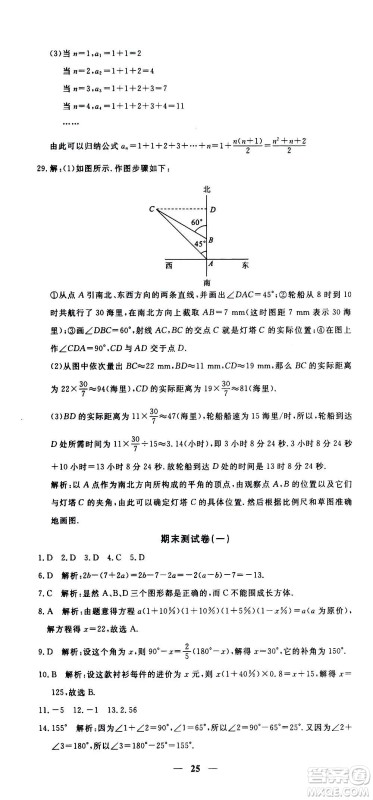 武汉出版社2020年黄冈密卷数学七年级上册RJ人教版答案