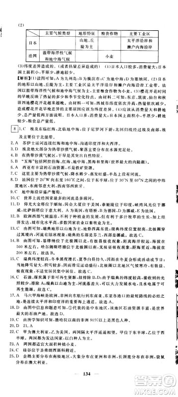 新疆青少年出版社2021版黄冈密卷中考总复习地理通用版答案