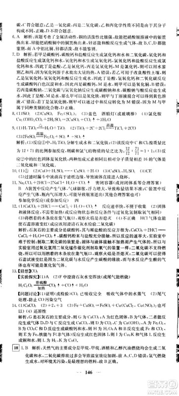 新疆青少年出版社2021版黄冈密卷中考总复习化学通用版答案