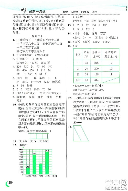 河北教育出版社2020小学创新一点通四年级数学上册人教版答案