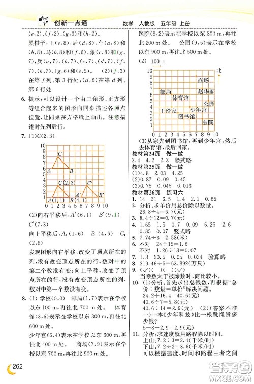 河北教育出版社2020小学创新一点通五年级数学上册人教版答案