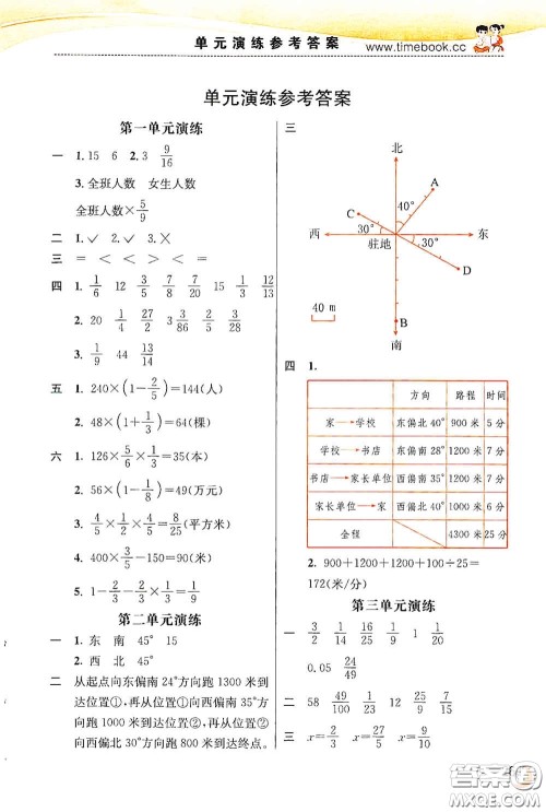 河北教育出版社2020小学创新一点通六年级数学上册人教版答案