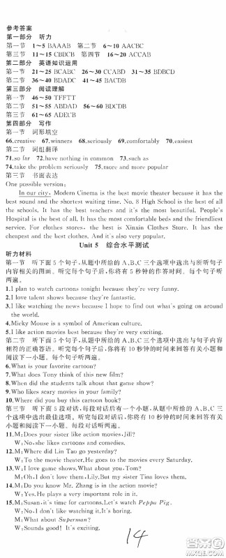 云南美术出版社2020学生课程精巧训练课堂创新学练测八年级英语上册人教版答案