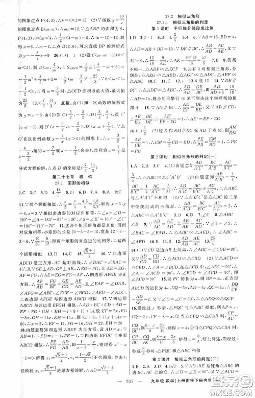 云南美术出版社2020学生课程精巧训练课堂创新学练测九年级数学上册人教版答案