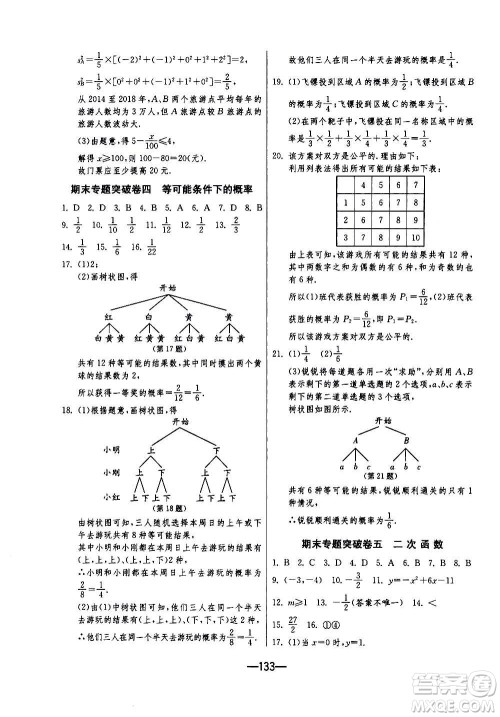 江苏人民出版社2020年期末闯关冲刺100分数学九年级全一册江苏版答案