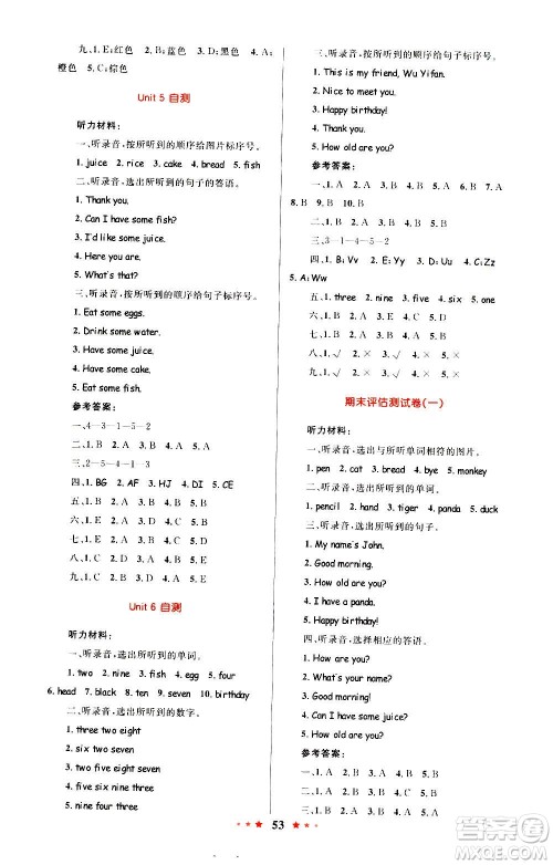 2020年小学同步测控优等生天天练英语三年级上册RJ人教版答案 2020年小学同步测控优等生天天练英语三年级上册RJ人教版答案