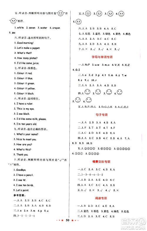 2020年小学同步测控优等生天天练英语三年级上册RJ人教版答案 2020年小学同步测控优等生天天练英语三年级上册RJ人教版答案