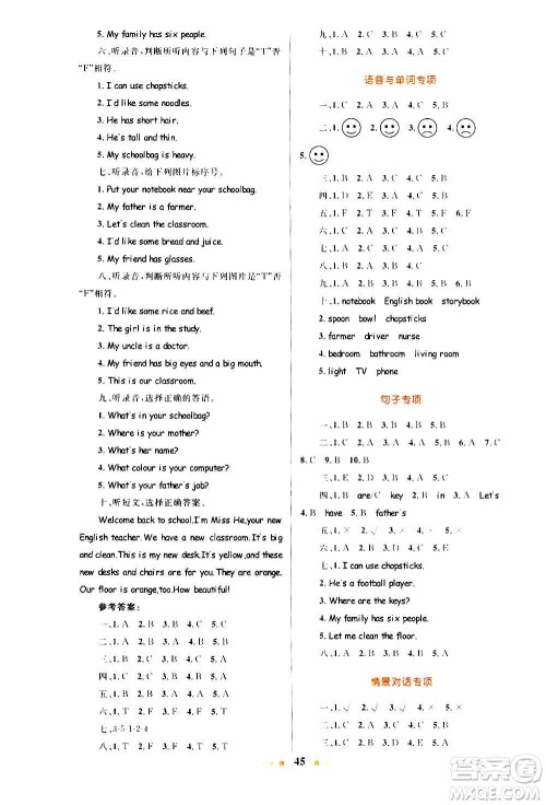 知识出版社2020小学同步测控全优设计超人天天练英语四年级上册RJ人教版答案