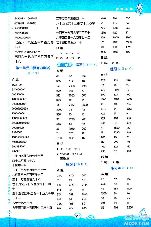 安徽教育出版社2020星级口算天天练四年级数学上册BS北师大版答案 安徽教育出版社2020星级口算天天练四年级数学上册BS北师大版答案