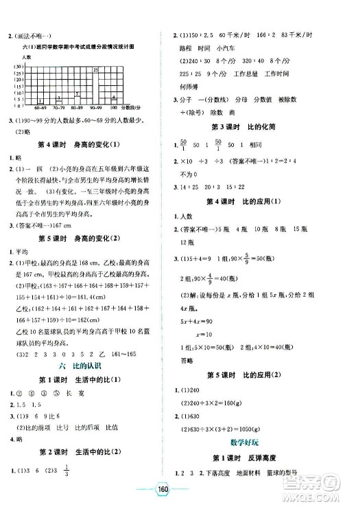 现代教育出版社2020年走向优等生六年级数学上册北京师大版答案