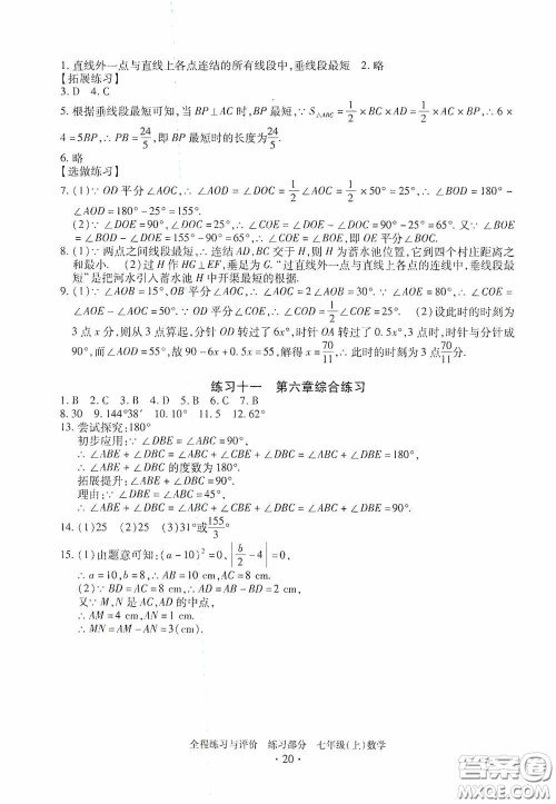 浙江人民出版社2020全程练习与评价七年级数学上册ZH版答案