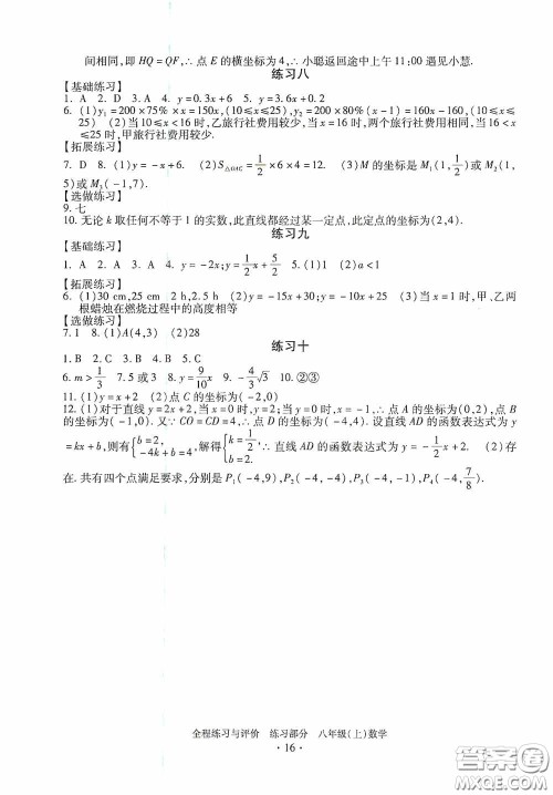 浙江人民出版社2020全程练习与评价八年级数学上册ZH版答案