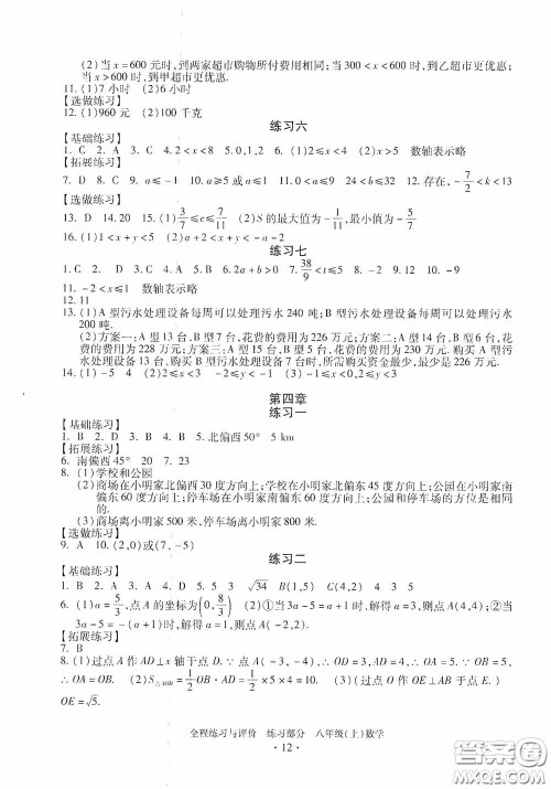 浙江人民出版社2020全程练习与评价八年级数学上册ZH版答案