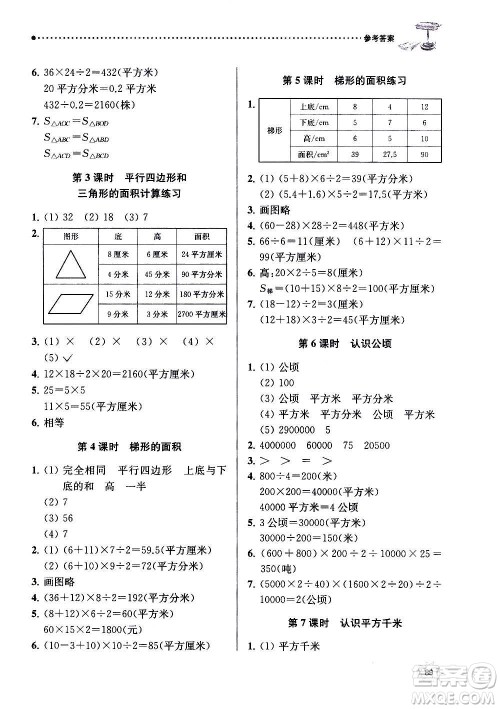 南京大学出版社2020年课时天天练数学五年级上册苏教版答案