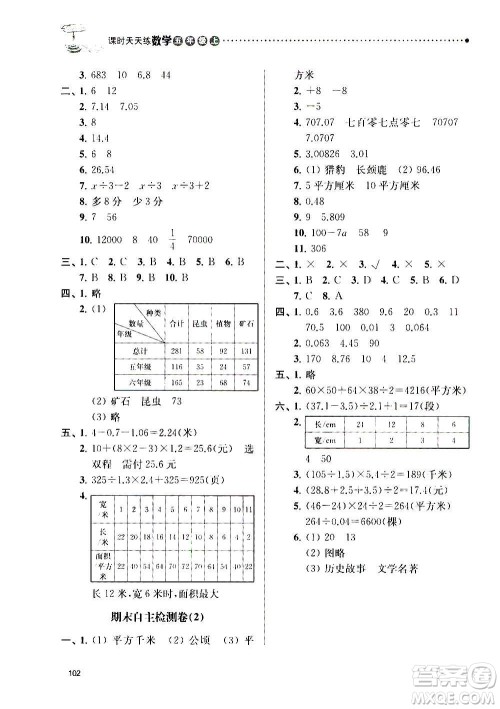南京大学出版社2020年课时天天练数学五年级上册苏教版答案